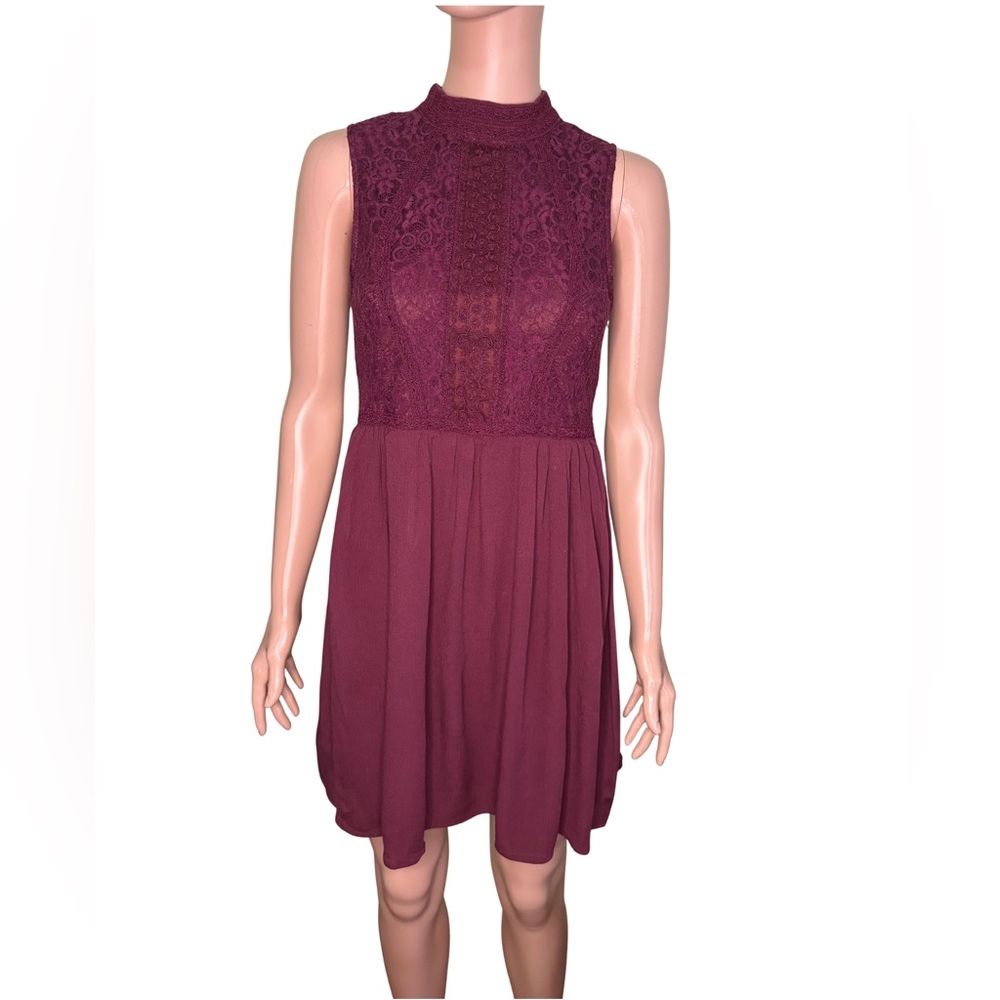 Burgundy Lace Mini Dress